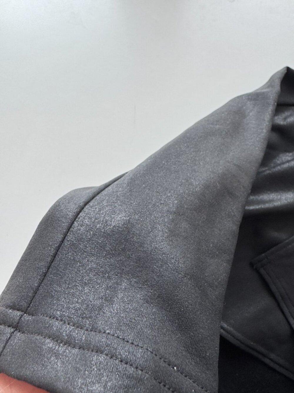 KRISA Black Coated Terry Faux Leather Open Drape Front Moto Jacket, Size S - Picture 11 of 16
